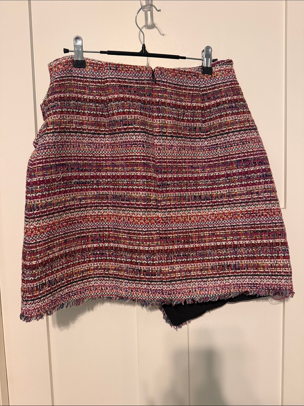 Halogen Pink and Red Multi-Textured Tweed Faux Wrap Mini Skirt with Side Ties - Picture 4 of 10